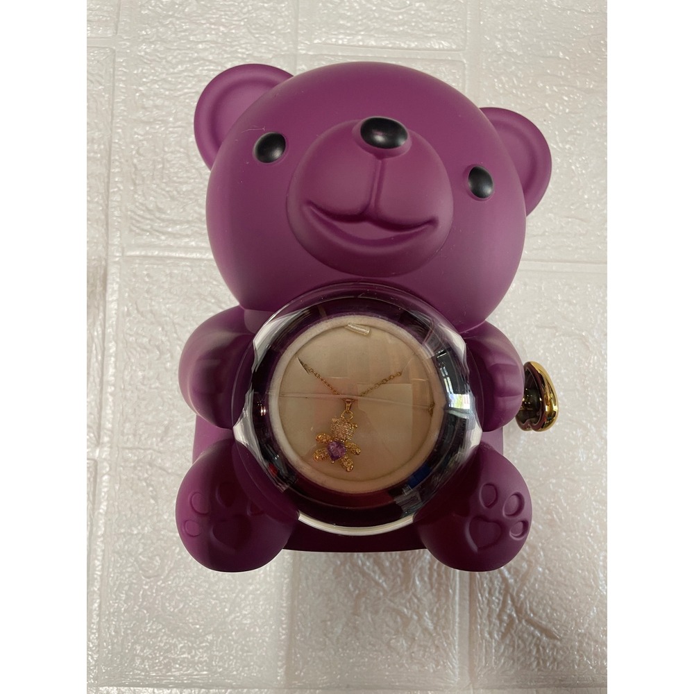 Teddy Bear Music Box Purple Rose Gold Tone Bear Pendant Necklace Gift Set